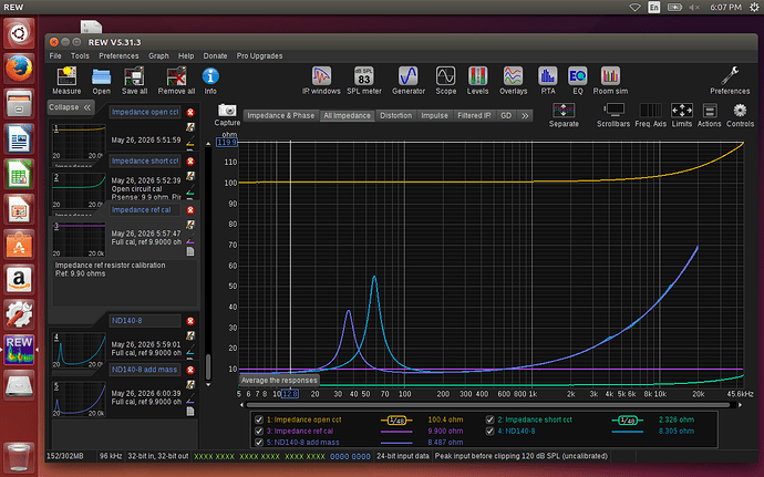 ND140 TS parameter REW cal screen